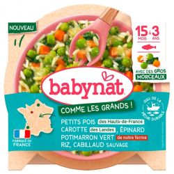 Babybio Babynat Petits Pois Carotte Épinard Potimarron Vert Riz & Cabillaud Sauvage - 200 g - De 15 Mois à 3 Ans