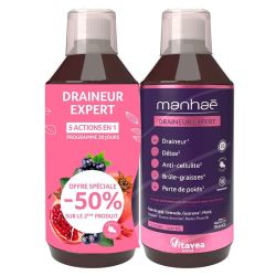 Nutrisanté Manhaé Draineur Expert - 5 Actions En 1 - Détox et Brûle-graisses - 2 x 500 ml