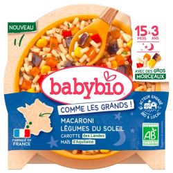 Babybio Bonne Nuit Macaroni Légumes du Soleil Carotte Maïs Bio - 200 g - De 15 Mois à 3 Ans
