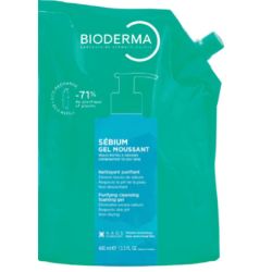 Bioderma Sebium Gel Moussant Nettoyant et Purifiant - Recharge de 400ml - Nettoie, purifie et régule l’excès de sébum