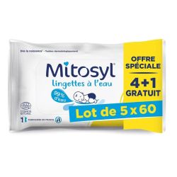 Mitosyl Lingettes à l'Eau - Lot de 5 x 60 Lingettes dont 1 Offert