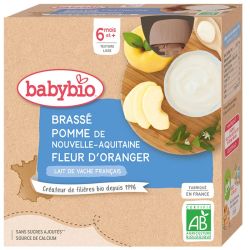 Babybio Gourde Brassé Pomme Fleur d'Oranger +6m Bio - 4 x 85g