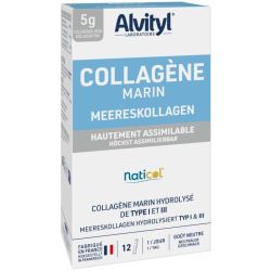 Alvityl Collagène Hydrolysé d'Origine Marine 5000mg - Type I & III - Soutien la Peau & les Articulations - 12 Sticks