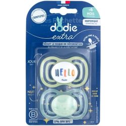 Dodie Extra Sucette Anatomique Silicone Jour Nuit +6 mois Lot de 2 – Développement bucco-dentaire