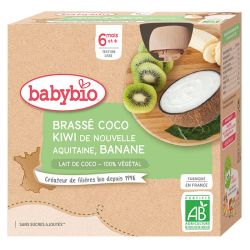 Babybio Gourde Brassé Végétal Lait de Coco Kiwi Banane +6m Bio - 4 x 85g