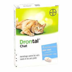 Drontal Chat Comprimé - Vermifuge Vers Ronds et Plats - 4 Comprimés