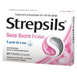 Strepsils fraise sans sucre 24 pastilles