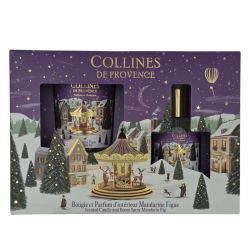 Collines de Provence Bougie et Parfum d'intérieur Mandarine Figue Coffret 75 g + 50 ml - Ambiance fruitée et lumineuse pour les fêtes