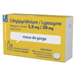 Biogaran Cétylpyridinium / Lysozyme 36 Comprimés à sucer - Maux de gorge