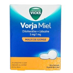Laboratoire Vicks Vorja Miel 24 comprimés à sucer - Traitement des symptômes du mal de gorge