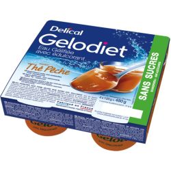 Delical Gelodiet Eau Gélifiée Édulcorée Thé-Pêche 4x120g – Hydratation et déglutition