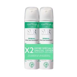 SVR Spirial Déodorant Anti-Transpirant Spray - Lot de 2 x 75 ml - Efficacité 48h