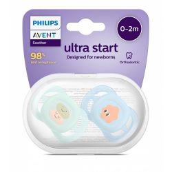 Avent Ultra Start Motifs - Sucettes Orthodontiques - 0/2 mois - Lot de 2 sucettes - Coloris Aléatoire