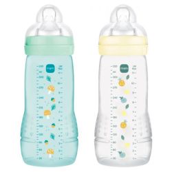 MAM Easy Active Biberons 2ème Âge - 2 Biberons de 330 ml - 6 Mois et + - Débit Très Rapide - Couleur : Ice/Pearl