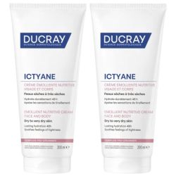 Ducray Ictyane Crème Émolliente Nutritive Visage et Corps 2x200ml – Hydratation intensive