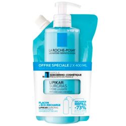 La Roche Posay Lipikar Surgras Crème Lavante Anti-Dessèchement - 2 x 400 ml - Peaux Sèches à Très Sèches