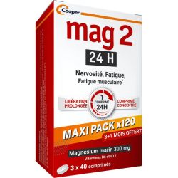 Cooper Mag2 24H Magnesium Nervosité, Fatigue et Fatigue Musculaire - 120 Comprimés