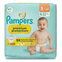 Pampers Premium Protection Couches Taille 3 (6-10kg) - 30 couches - Protection optimale contre les fuites et les irritations
