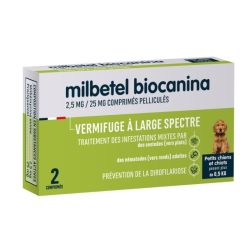 Biocanina Milbetel Vermifuge Petits Chiens de 0,5 à 10 kg - 2 comprimés