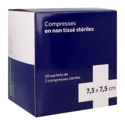 Raffin Medical Compresses Stériles Non Tissées 3M - Nettoyage des Plaies - 7,5 x 7,5cm - 50 Sachets de 2 compresses