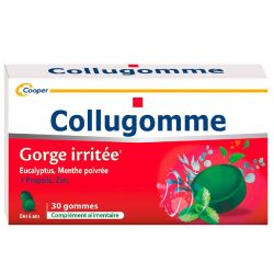 Cooper Collugomme Gorge Irritée - Eucalyptus Menthe Poivrée - Soulage les Irritations de la Gorge - 30 gommes