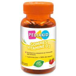 Pediakid Gommes Vitamine D3 Goût Fraise 60 Gommes – Croissance osseuse et immunité