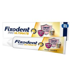 Fixodent Pro Ultimate Crème Adhésive - 40ml - Pour Prothèse Totales et Partielles - Goût Neutre