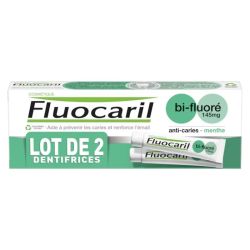 Fluocaril Dentifrice Bi-Fluoré Menthe 145mg lot de 2x75 ml - Prévention des caries et renforcement de l'émail