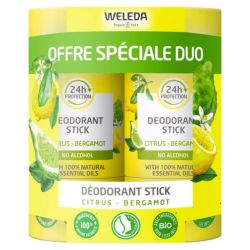 Weleda Déodorant Stick Citrus Bergamote - Lot de 2 x 50 g - Fraîcheur naturelle longue durée