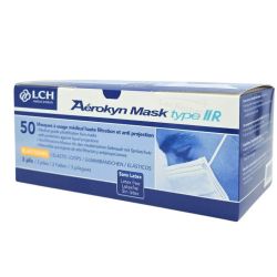LCH Aérokyn Mask type IIR Boîte de 50 masques chirurgicaux - protection médicale haute filtration et anti-projection à 3 plis
