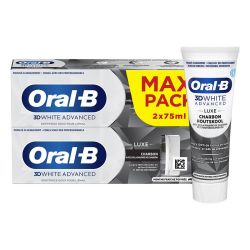 Oral-B Dentifrice Luxe Charbon 3D White Advanced - Poudre de Charbon - Effet Blancheur - 2x75ml