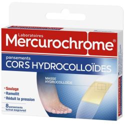 Mercurochrome Pansements Cors Hydrocolloïdes - Soulage la Douleur des Cors - 8 Pansements