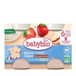 Babybio Brassé au Lait de Vache Pomme Fraise +6m Bio - 2 x 130g