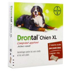 Drontal Chien XL Vermifuge Vers Ronds et Plats Arôme Viande - 2 Comprimés Appétents