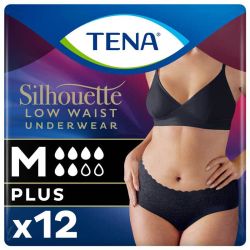 Tena Silhouette Plus Noir - Taille Basse - Taille M - 12 protections