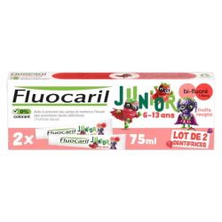Fluocaril Dentifrice Junior 6-13 ans Gel Fruits Rouges 145mg lot 2x75ml - fortification des premières dents définitives