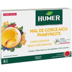 HUMER Mal de Gorge Aigu Pharyngite 20 pastilles goût fruits rouges - Calme la douleur et réduit l'inflammation