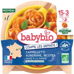 Babybio Cappelletti Aubergine Ricotta et Tomates 190 g – Repas du soir autonomie