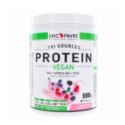 Eric Favre Tri Sources Protein Vegan - Saveur Fruits Rouges - Apporte de la Protéine - Pot de 500g