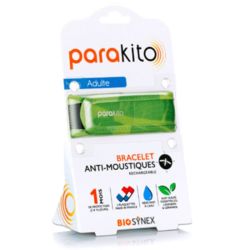 Para'Kito Bracelet Anti-Moustiques Rechargeable Adulte Vert – Répulsif étanche en tissu avec 2 recharges