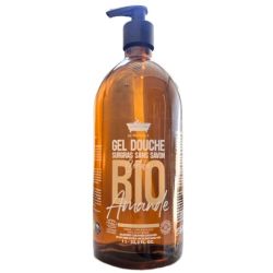 Les Petits Bains de Provence Gel Douche Surgras Sans Savon Bio Amande - 1L - Visage Corps et Cheveux
