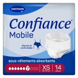 Confiance Mobile 7 Gouttes Taille XS – 14 slips absorbants jour et nuit, discret et confortable, absorption rapide