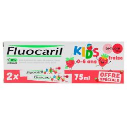 Fluocaril Kids Dentifrice Bi-Fluoré - 0-6 Ans - Arôme Fraise - Renforce l'Émail - Lot de 2 x 75 ml