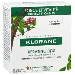 KeratinCaps Klorane 30 capsules – Complément alimentaire pour la chute de cheveux, force et vitalité