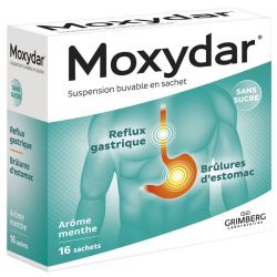 Moxydar Suspension Buvable 16 Sachets Arôme Menthe - Reflux gastrique, brûlures d'estomac