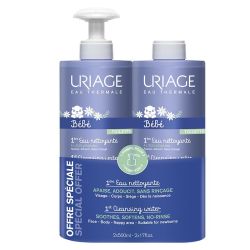 Uriage Bébé 1ère Eau Nettoyante - Lot de 2 x 500 ml - Visage, Corps et Siège