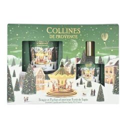 Collines de Provence Bougie et Parfum d'intérieur Forêt de Sapin Coffret 75 g + 50 ml - Ambiance boisée et féerique pour les fêtes