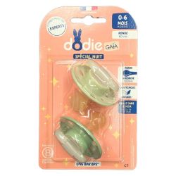 Dodie Gaïa Sucettes Rondes Caoutchouc Naturel Spécial Nuit 0-6m - Lot de 2