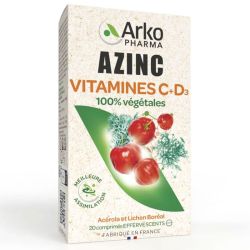 Arkopharma Azinc Vitamines C + D3 100 % Végétales - 20 Comprimés Effervescents - Immunité renforcée et vitalité