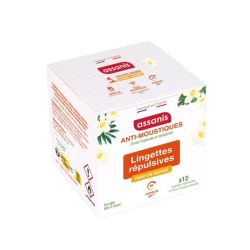 Assanis Lingettes Répulsives Anti-Moustiques Parfum Monoï x12 - Protection pocket longue durée pour toute la famille